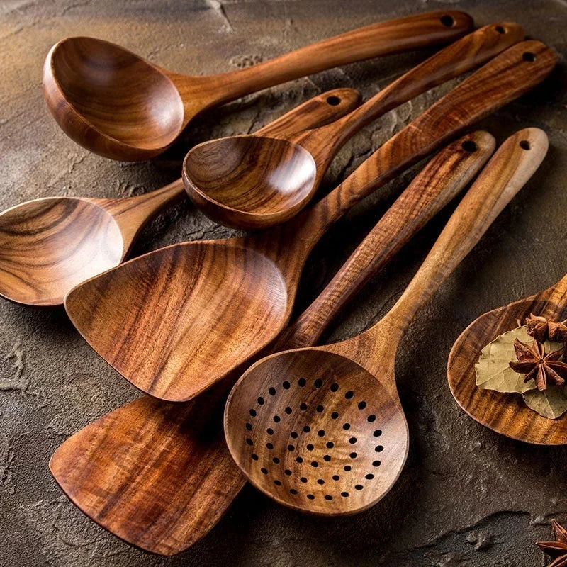 Natural wooden cooking utensils