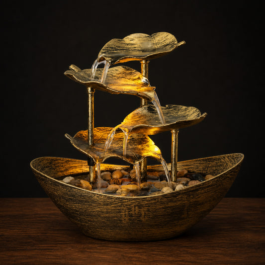 Lotus Leaf Tabletop Fountain on a dark charcoal studio background