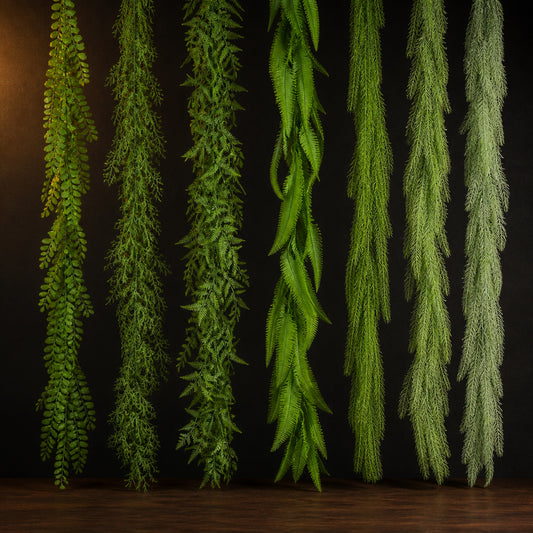 Artificial Trailing Foliage Vine on a dark charcoal studio background