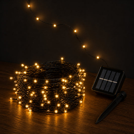 Solar Garden Fairy Lights on a dark charcoal studio background