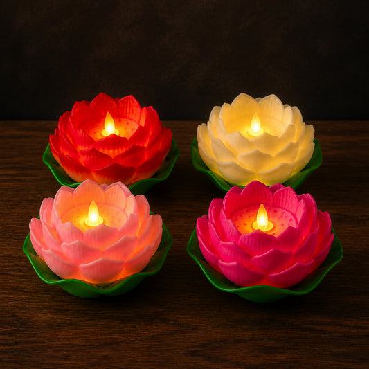 LED Lotus Candle on a dark charcoal studio background