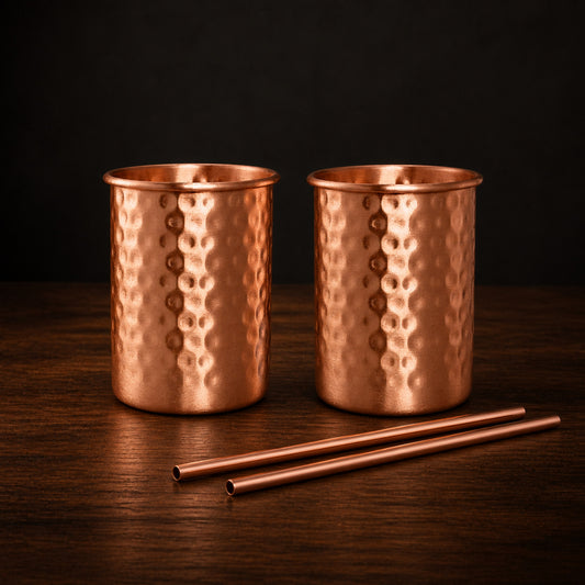 Copper Mug & Straw Set on a dark charcoal studio background