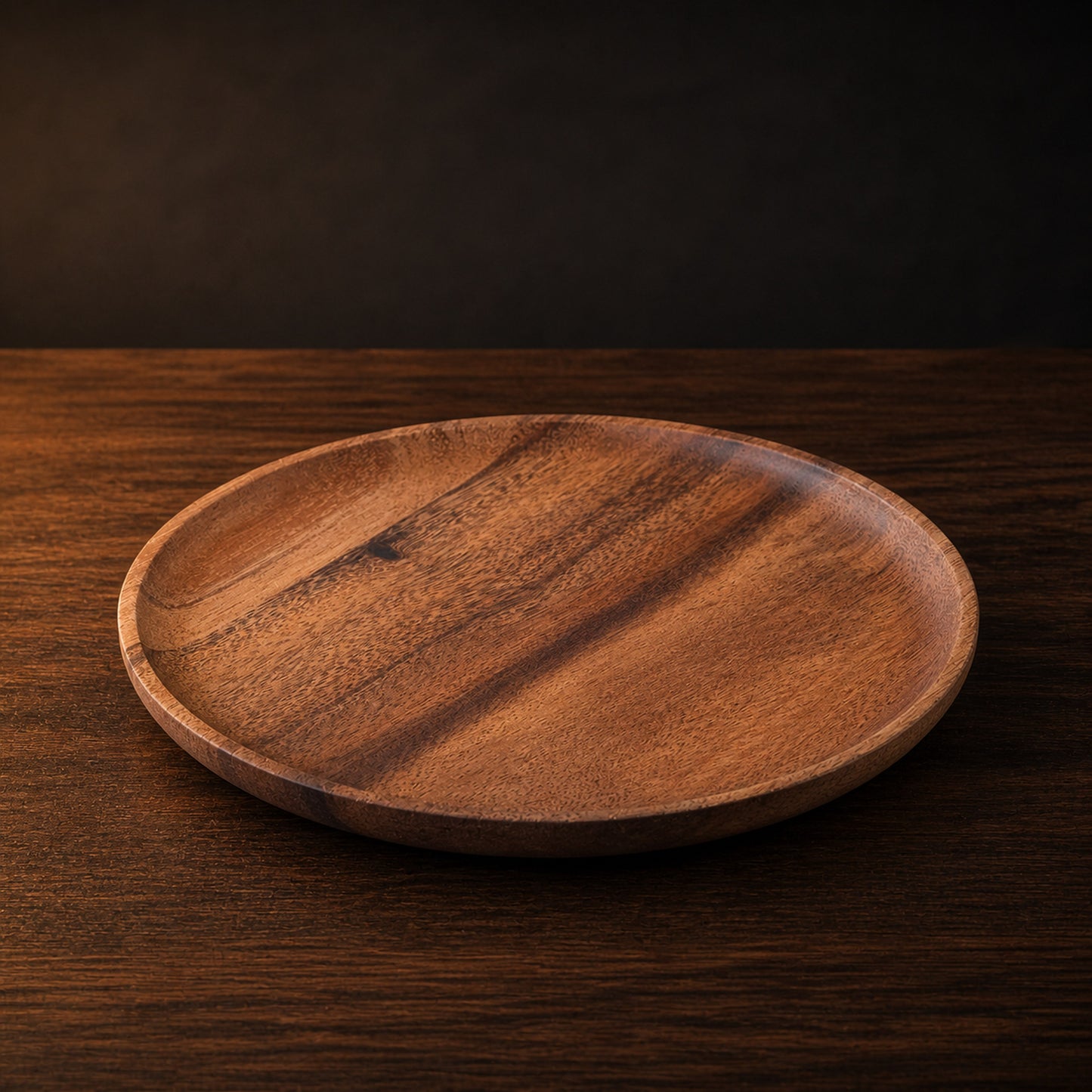 Solid Wood Serving Plate on a dark charcoal studio background