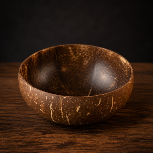 Coconut Shell Serving Bowl on a dark charcoal studio background