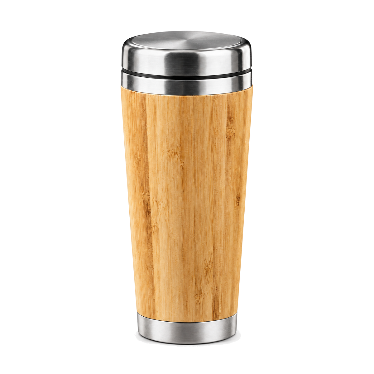 Bamboo insulated travel mug on a white background