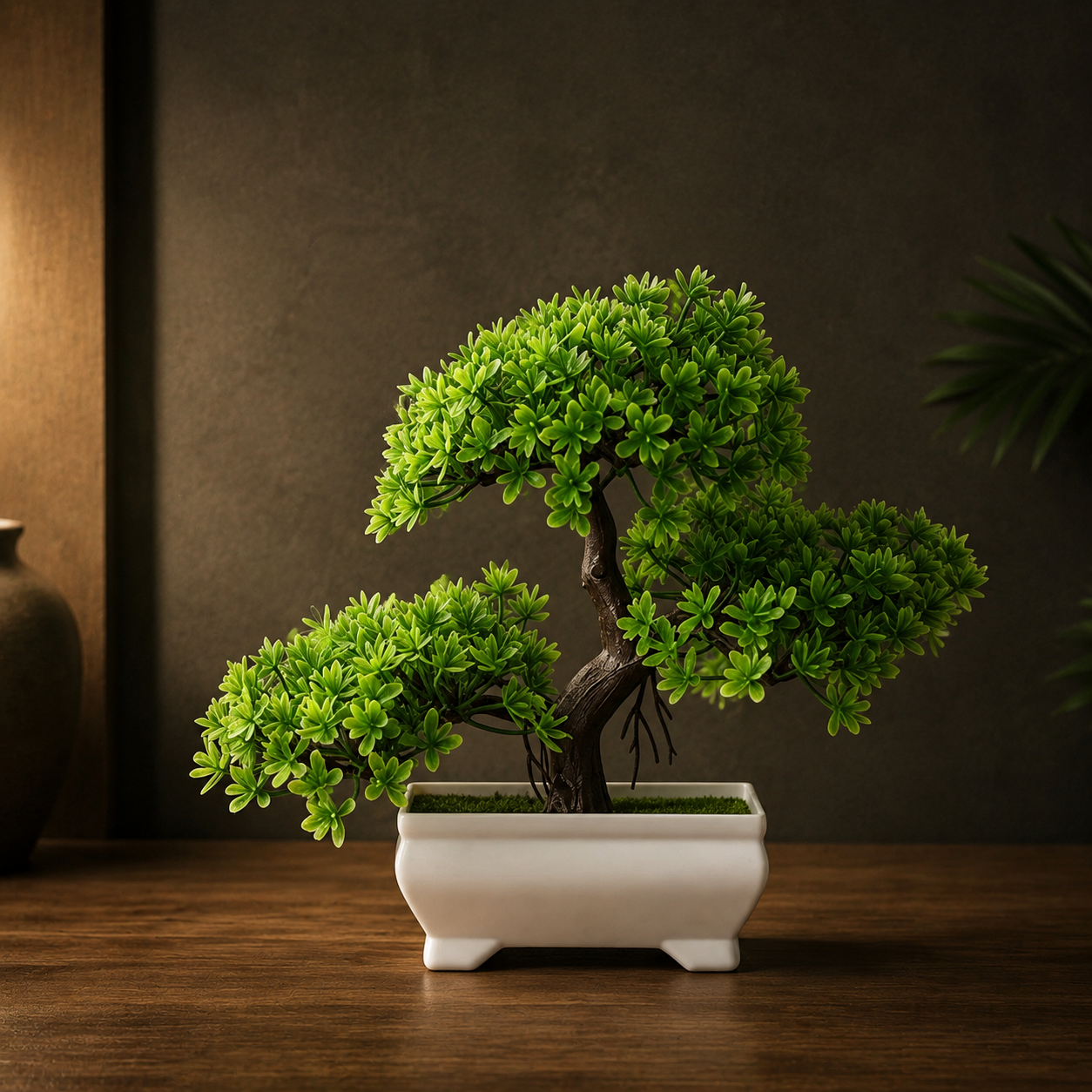 Evergreen Bonsai Tree styled in a warm, premium interior