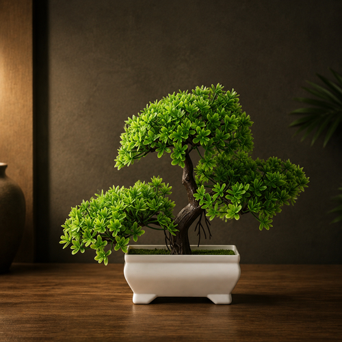 Evergreen Bonsai Tree styled in a warm, premium interior