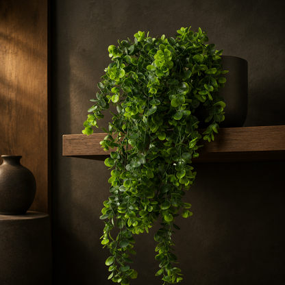 Evergreen Eucalyptus Vine styled in a warm, premium interior