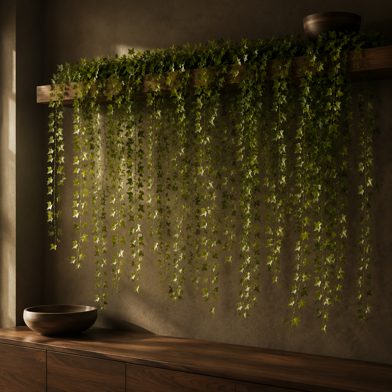Evergreen Ivy Garland shown in a styled room for scale