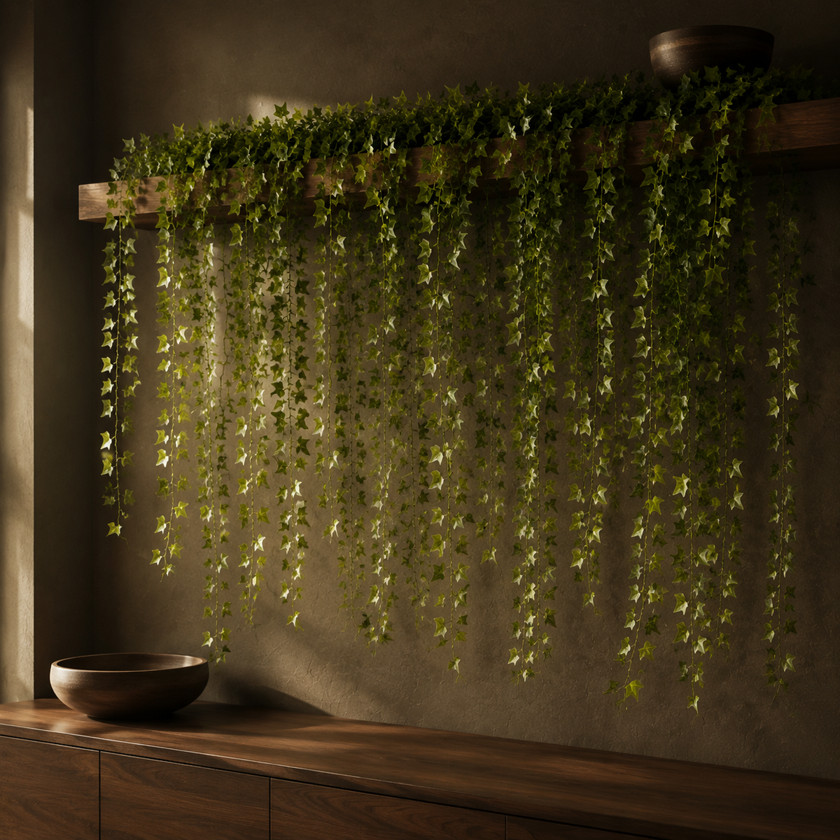 Evergreen Ivy Garland shown in a styled room for scale