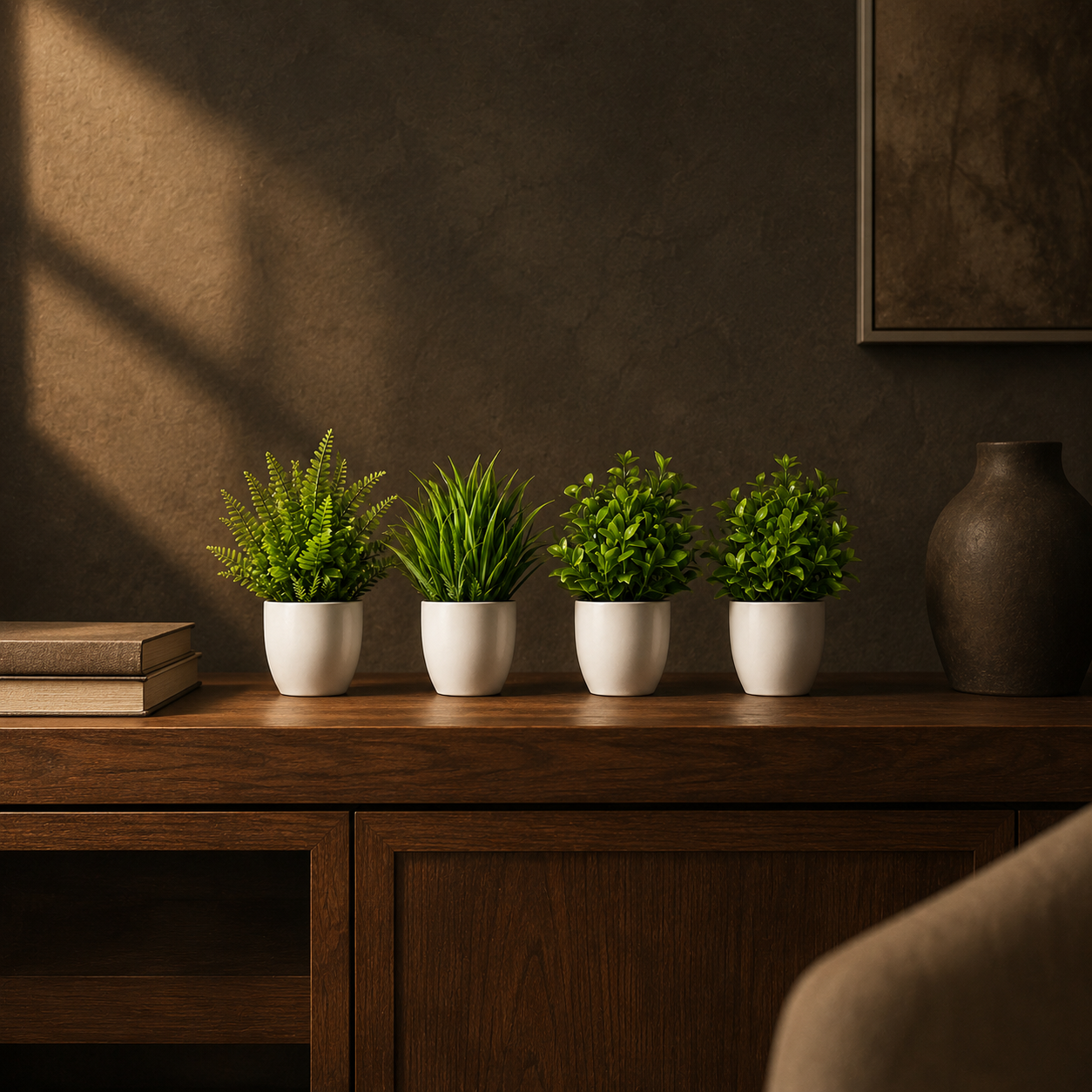 Evergreen Mini Plant Set shown in a styled room for scale