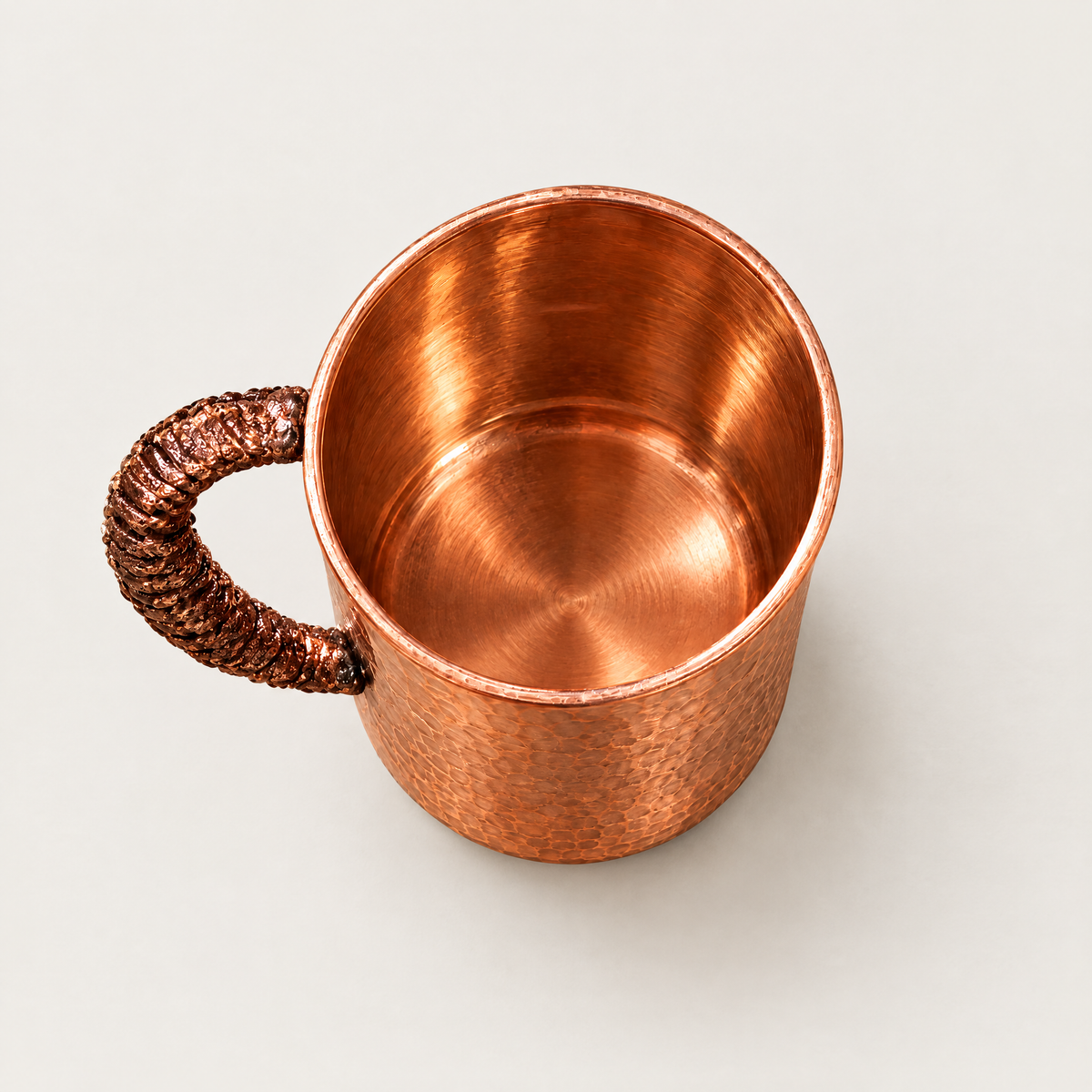 Overhead view of the copper tumbler showing the interior