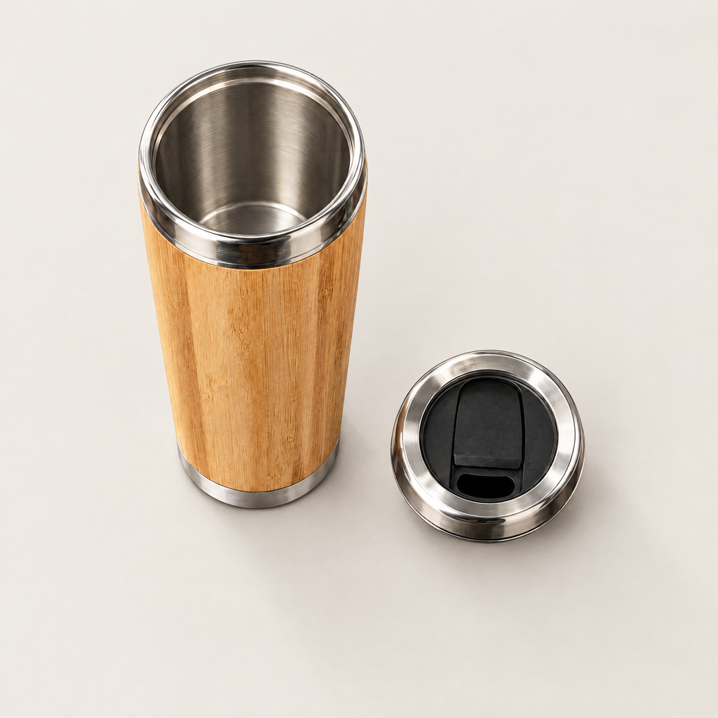 Overhead view of the travel mug with the lid removed