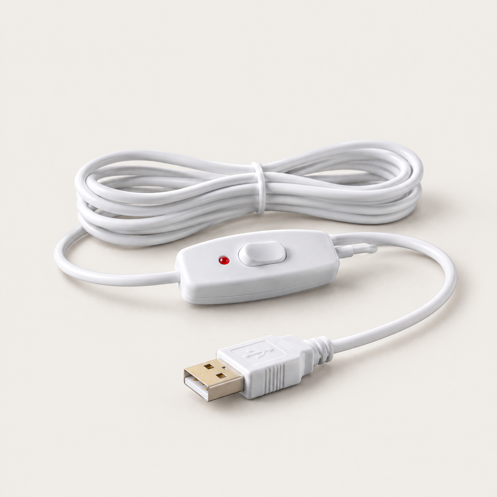 USB cable and inline on/off switch of the mushroom table lamp
