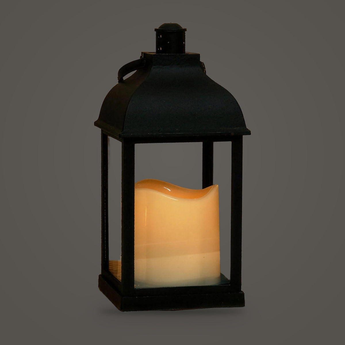 LED candle lantern, Black Style B Standard option, on a plain warm grey background