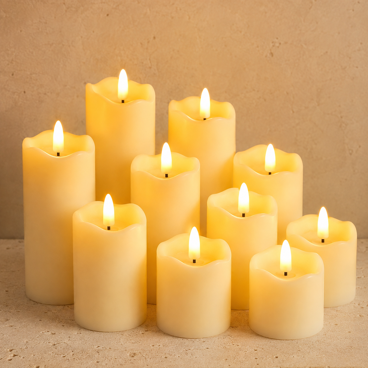 Close-up of the Luma Flameless Pillar Candle Set