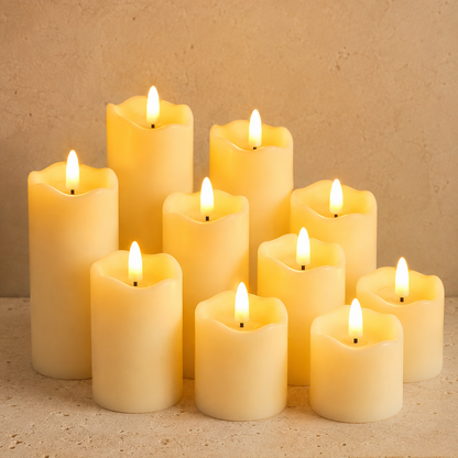 Close-up of the Luma Flameless Pillar Candle Set