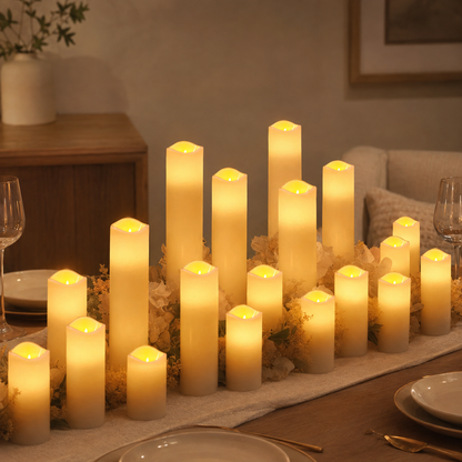 Luma Flickering LED Candle Set in a warm neutral studio setting