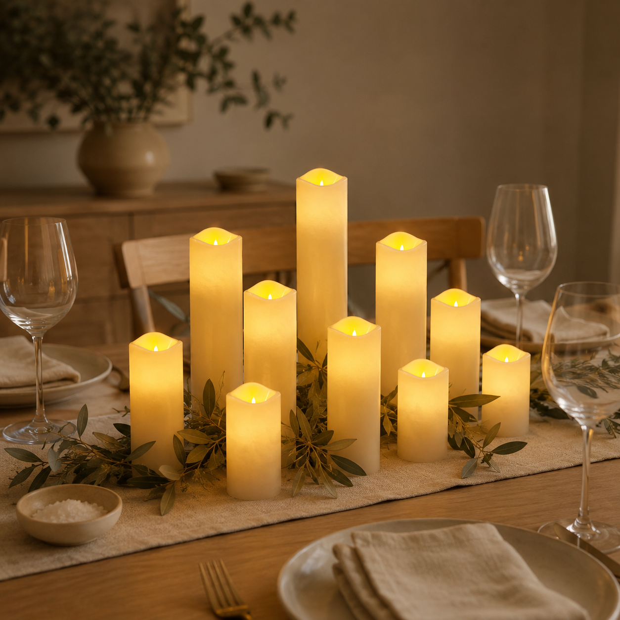 Luma Flickering LED Candle Set styled in a cosy living room