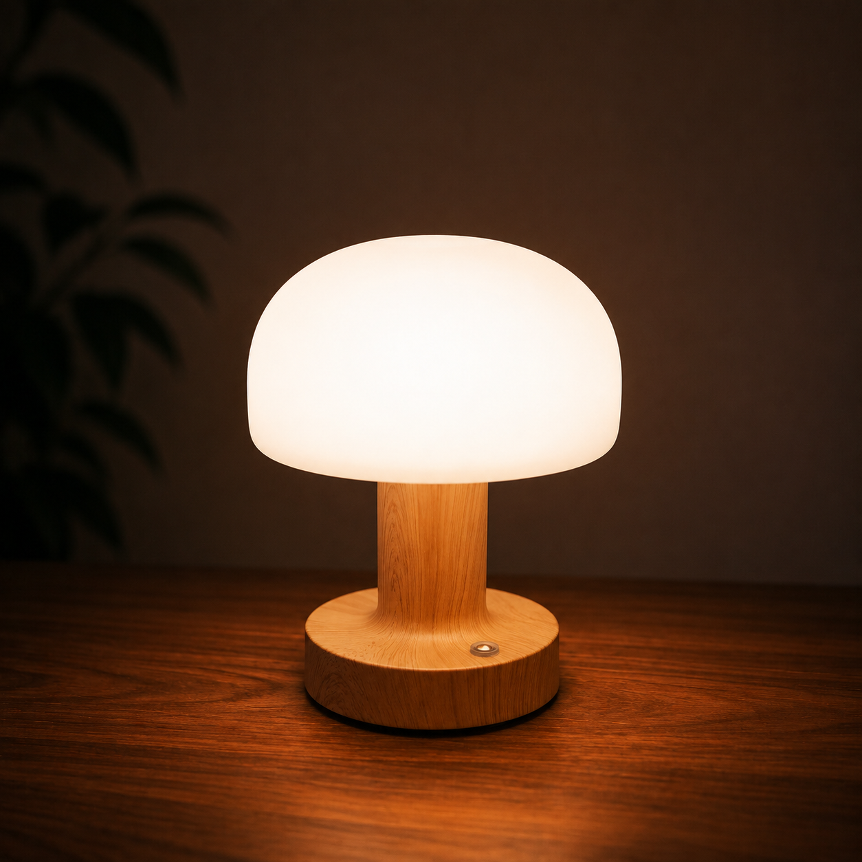 Luma Retro Mushroom Lamp styled in a warm, premium interior