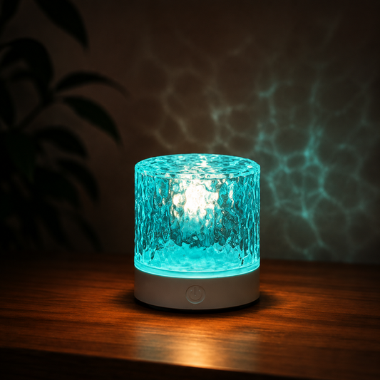 Luma Water Ripple Projector styled in a warm, premium interior