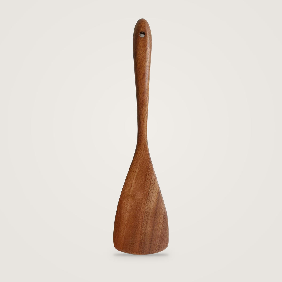 Wooden cooking utensils, Flat Spatula option, on a plain light grey background